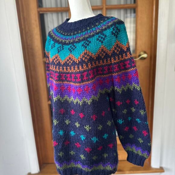 Retro 90s vintage multicolor chunky sweater Size S Oversized - Picture 1 of 5
